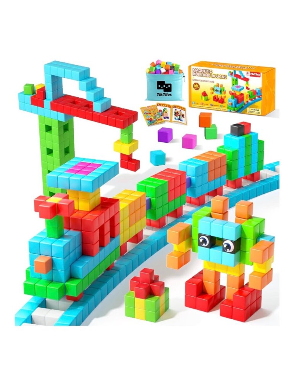 Magnetic Building Blocks 65-Piece Set For Ages 3+ By TikTiles - STEM Toy